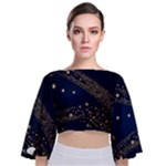 Starsstar Glitter Tie Back Butterfly Sleeve Chiffon Top