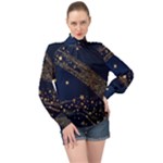 Starsstar Glitter High Neck Long Sleeve Chiffon Top