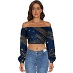 Starsstar Glitter Long Sleeve Crinkled Weave Crop Top