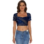 Starsstar Glitter Short Sleeve Square Neckline Crop Top 