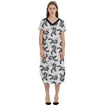 Erotic Pants Motif Black And White Graphic Pattern Black Backgrond T-Shirt Midi Dress With Pockets