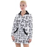 Erotic Pants Motif Black And White Graphic Pattern Black Backgrond Women s Long Sleeve Casual Dress