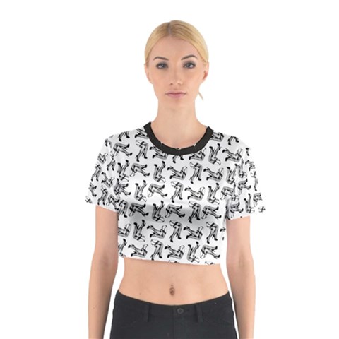 Erotic Pants Motif Black And White Graphic Pattern Black Backgrond Cotton Crop Top from ArtsNow.com