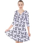 Erotic Pants Motif Black And White Graphic Pattern Black Backgrond Quarter Sleeve Front Wrap Dress