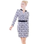 Erotic Pants Motif Black And White Graphic Pattern Black Backgrond Button Long Sleeve Dress