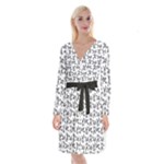 Erotic Pants Motif Black And White Graphic Pattern Black Backgrond Long Sleeve Velvet Front Wrap Dress