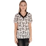 Erotic Pants Motif Black And White Graphic Pattern Black Backgrond Women s V-Neck Scrub Top