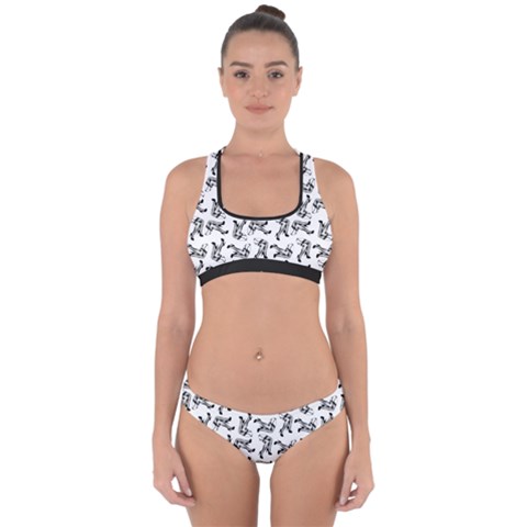 Erotic Pants Motif Black And White Graphic Pattern Black Backgrond Cross Back Hipster Bikini Set from ArtsNow.com