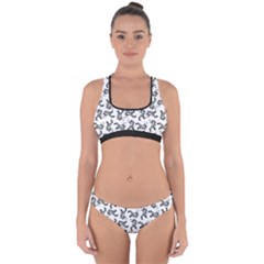 Erotic Pants Motif Black And White Graphic Pattern Black Backgrond Cross Back Hipster Bikini Set from ArtsNow.com