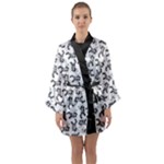 Erotic Pants Motif Black And White Graphic Pattern Black Backgrond Long Sleeve Satin Kimono