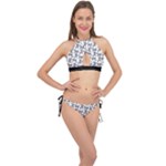 Erotic Pants Motif Black And White Graphic Pattern Black Backgrond Cross Front Halter Bikini Set