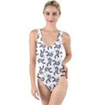 Erotic Pants Motif Black And White Graphic Pattern Black Backgrond High Leg Strappy Swimsuit