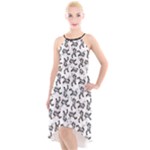 Erotic Pants Motif Black And White Graphic Pattern Black Backgrond High-Low Halter Chiffon Dress 