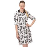 Erotic Pants Motif Black And White Graphic Pattern Black Backgrond Long Sleeve Mini Shirt Dress