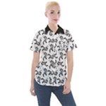 Erotic Pants Motif Black And White Graphic Pattern Black Backgrond Women s Short Sleeve Pocket Shirt