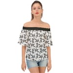 Erotic Pants Motif Black And White Graphic Pattern Black Backgrond Off Shoulder Short Sleeve Top