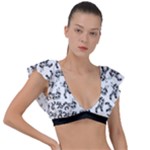 Erotic Pants Motif Black And White Graphic Pattern Black Backgrond Plunge Frill Sleeve Bikini Top