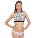 Erotic Pants Motif Black And White Graphic Pattern Black Backgrond Cross Front Halter Bikini Top