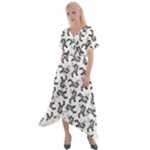 Erotic Pants Motif Black And White Graphic Pattern Black Backgrond Cross Front Sharkbite Hem Maxi Dress