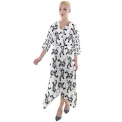 Quarter Sleeve Wrap Front Maxi Dress 