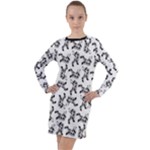 Erotic Pants Motif Black And White Graphic Pattern Black Backgrond Long Sleeve Hoodie Dress