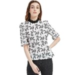 Erotic Pants Motif Black And White Graphic Pattern Black Backgrond Frill Neck Blouse