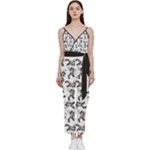 Erotic Pants Motif Black And White Graphic Pattern Black Backgrond V-Neck Camisole Jumpsuit