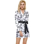 Erotic Pants Motif Black And White Graphic Pattern Black Backgrond Long Sleeve Satin Robe