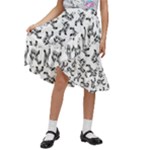 Erotic Pants Motif Black And White Graphic Pattern Black Backgrond Kids  Ruffle Flared Wrap Midi Skirt