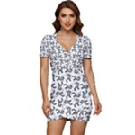 Erotic Pants Motif Black And White Graphic Pattern Black Backgrond Low Cut Cap Sleeve Mini Dress