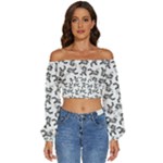 Erotic Pants Motif Black And White Graphic Pattern Black Backgrond Long Sleeve Crinkled Weave Crop Top