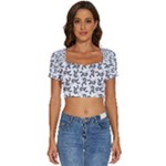 Erotic Pants Motif Black And White Graphic Pattern Black Backgrond Short Sleeve Square Neckline Crop Top 