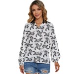 Erotic Pants Motif Black And White Graphic Pattern Black Backgrond Women s Long Sleeve Button Up Shirt