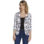 Erotic Pants Motif Black And White Graphic Pattern Black Backgrond Women s One-Button 3/4 Sleeve Short Jacket