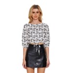 Erotic Pants Motif Black And White Graphic Pattern Black Backgrond Mid Sleeve Drawstring Hem Top