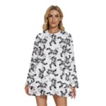 Erotic Pants Motif Black And White Graphic Pattern Black Backgrond Round Neck Long Sleeve Bohemian Style Chiffon Mini Dress