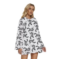 Round Neck Long Sleeve Bohemian Style Chiffon Mini Dress 