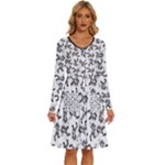 Erotic Pants Motif Black And White Graphic Pattern Black Backgrond Long Sleeve Dress With Pocket