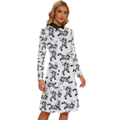 Long Sleeve Shirt Collar A-Line Dress 