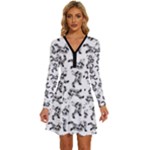 Erotic Pants Motif Black And White Graphic Pattern Black Backgrond Long Sleeve Deep V Mini Dress 