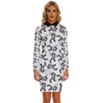 Erotic Pants Motif Black And White Graphic Pattern Black Backgrond Long Sleeve Shirt Collar Bodycon Dress