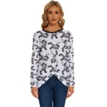 Erotic Pants Motif Black And White Graphic Pattern Black Backgrond Long Sleeve Crew Neck Pullover Top