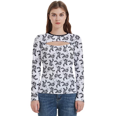 Erotic Pants Motif Black And White Graphic Pattern Black Backgrond Women s Cut Out Long Sleeve T