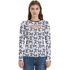 Erotic Pants Motif Black And White Graphic Pattern Black Backgrond Women s Cut Out Long Sleeve T