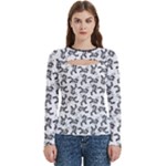 Erotic Pants Motif Black And White Graphic Pattern Black Backgrond Women s Cut Out Long Sleeve T-Shirt