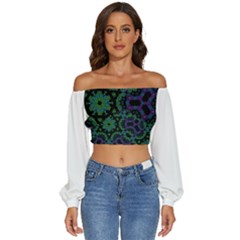 Long Sleeve Crinkled Weave Crop Top 