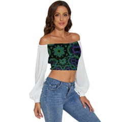 Long Sleeve Crinkled Weave Crop Top 