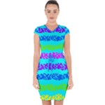 Abstract Design Pattern Capsleeve Drawstring Dress 