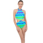 Abstract Design Pattern Halter Side Cut Swimsuit