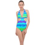 Abstract Design Pattern Halter Front Plunge Swimsuit